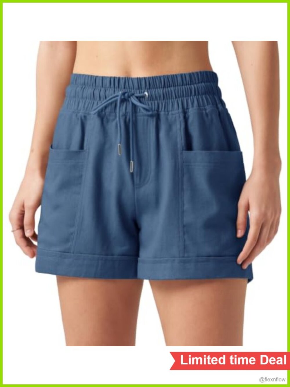 Linen Blend Casual Shorts 4" Inseam Wide Leg Elastic Waist Pull On